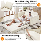 kakuboohi 51" Loveseat Sleeper Sofa Bed, Chenille Convertible Floor Sofa Bed for Small Spaces, Folding Couch Bed with Deep Seat, 2 Pillows & Solid Frame, Pull Out Floor Couch for Living Room, Beige kakuboohi