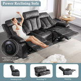 GUEAPY Power Reclining Sofa, 3-Seater Reclining Couch with Massage & Heat, Drop-Down Table, USB & Type-C Charging Ports, Cup Holders, Dutch Velvet, RV & Living Room Reclining Seating GUEAPY