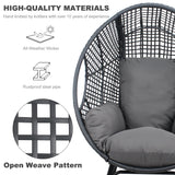 TQKVIPI Oversized Egg Chair-Wicker Outdoor Indoor Rattan Patio Egg Lounge Chairs with Cushion 500lbs Capacity for Living Room, Balcony, Backyard(Grey) TQKVIPI