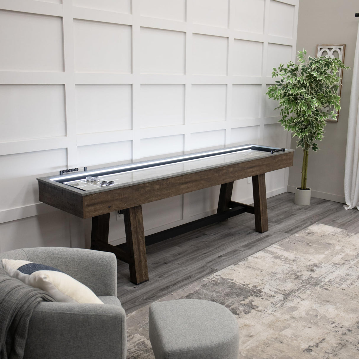 American Legend Stonebridge 9’ LED Light Up Shuffleboard Table with Bowling American Legend