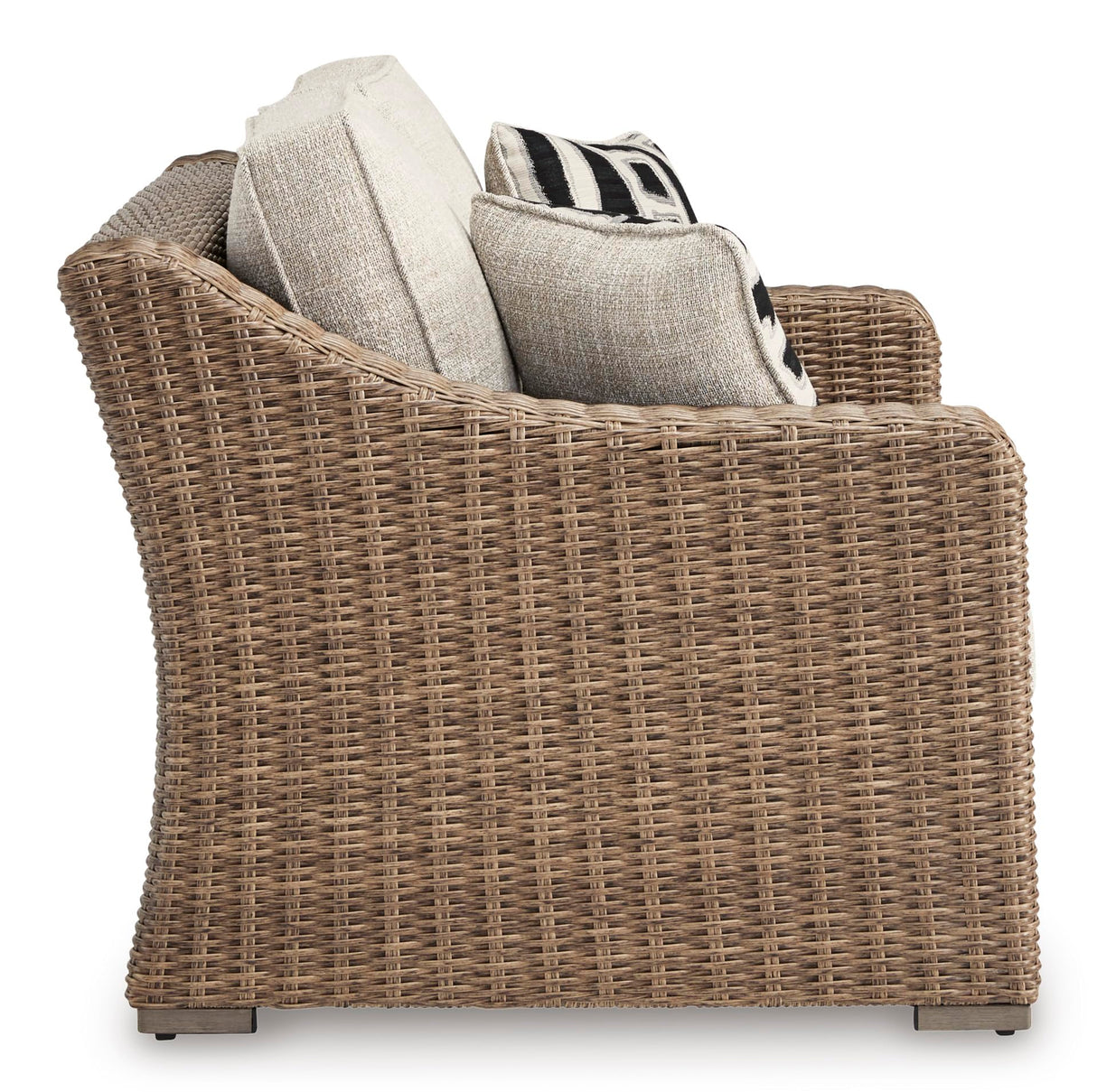 Signature Design by Ashley Beachcroft Casual Weather Resistant Resin Wicker Outdoor Loveseat with Cushion and 2 Accent Pillows, Dark Brown & Beige Signature Design by Ashley