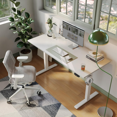 Agilestic Electric Standing Desk, Large 60 x 24 Inches Height Adjustable Desk, Sit Stand up Desk for Work Office Home, Ergonomic Rising Computer Table with Memory Preset, White Agilestic