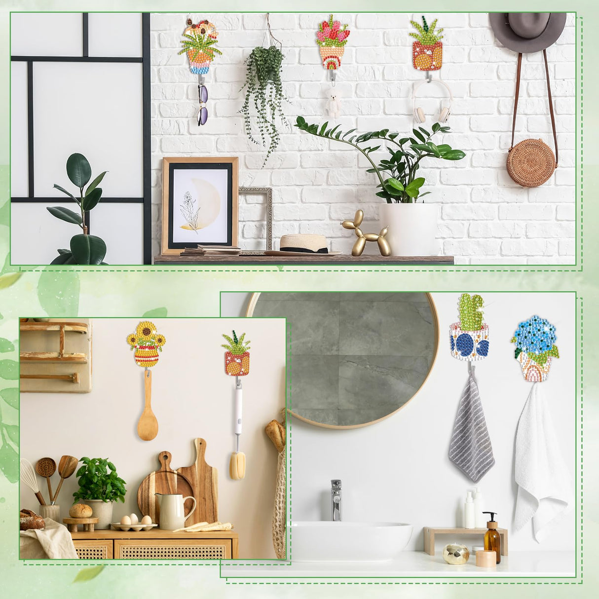 Landical 25 Pcs Floral Diamond Painting Kits for Adults Spring Plants DIY Diamond Art Painting Adhesive Hook Sunflowers Key Holder Rhinestone Dot Gem Art Kits for Towel Hat Kitchen Decoration Landical