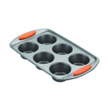 Rachael Ray Yum -o! Nonstick Bakeware 6-Cup Muffin Tin With Grips / Nonstick 6-Cup Cupcake Tin With Grips - 6 Cup, Gray Rachael Ray