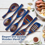 Wooden Spoons for Cooking, 7 Pcs Pakkawood Wooden Kitchen Cooking Spoon Utensil Tools Set Includes Spatula Corner Spoon Rice Paddle Friendly to Non-Stick Cookware by HOWHONG (Blue) HOWHONG