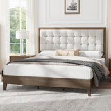 AMERLIFE King Size Solid Wood Bed Frame with Tall Tufted Headboard, Mid-Century Style, No Box Spring Required, Easy Assembly, Ash Gray AMERLIFE