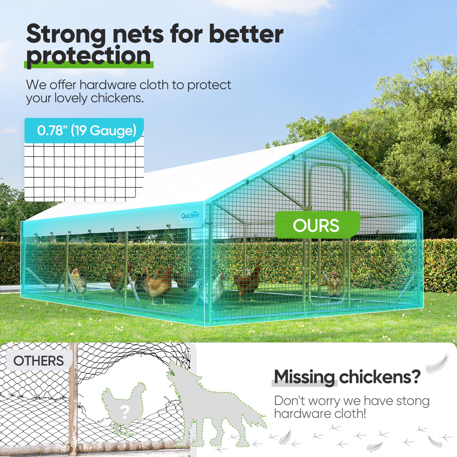 Quictent Large Metal Chicken Coop Run W/Roosting Perch for 30+ Poultry with Galvanized Hardware Cloth and Waterproof Roof Cover, Outdoor Walk-in Cage Peak Hen House for Yard Farm, 18x9x6.6FT - WoodArtSupply