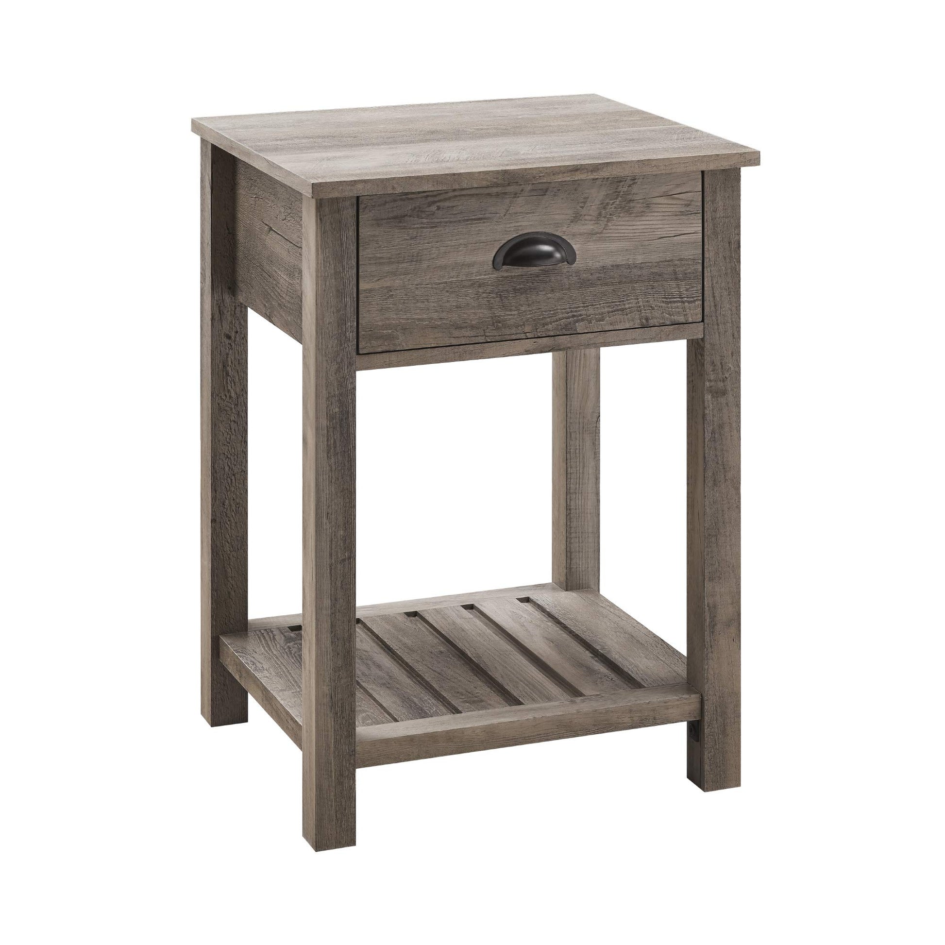 Walker Edison Farmhouse Square Side Accent Table Set-Living-Room Storage End Table with Storage Door Nightstand Bedroom, 18 Inch, Grey Wash - WoodArtSupply