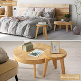 HOKYHOKY Farmhouse Round Coffee Table Set of 3, Boho Sofa Side Nesting Tables End Table Set with Wood Natural Finish for Living Room, Bedroom, Home Office,Natural HOKYHOKY