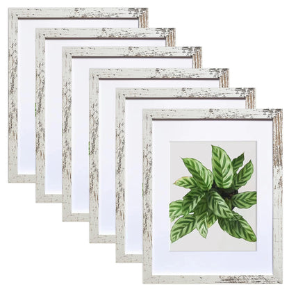 SESEAT 11x14 Picture Frame, Display Pictures 8x10 With mat or 11x14 Prints Without Mat, Wall Mounting, Distressed White, 6PCS - WoodArtSupply