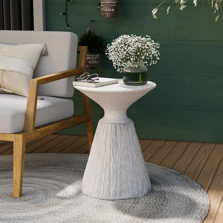 COSIEST Outdoor Side Table, Mushroom Shaped MgO Accent Table, Lightweight Patio End Table w Round Base, Top Plant Stand for Garden and Deck, Spotted White COSIEST