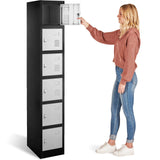 Fedmax Locker Storage Cabinet - 6 Metal Wall Lockers for School, Gym, Home, Office Employee Lock Box, 71 Inches High - Black/Grey Fedmax