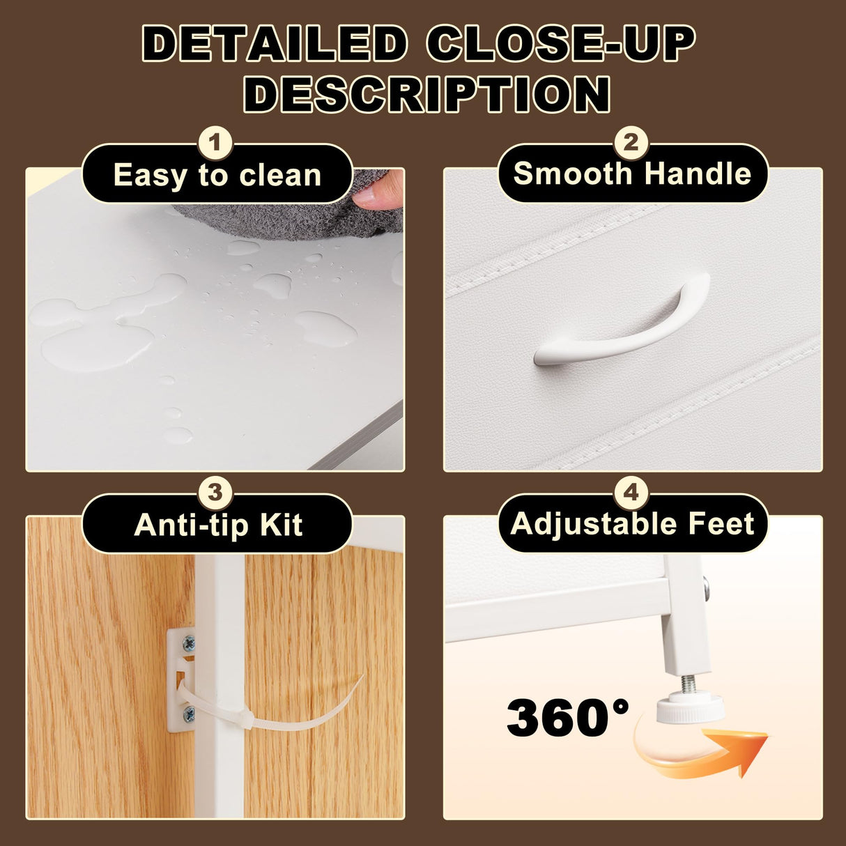 EKNKOZY Dresser TV Stand with 8 Drawers, Dresser TV Stand with LED Lights & Power Outlets, Bedroom Dresser, Chest of Drawers for 55'' Long TV, Wide Fabric Dresser (White) EKNKOZY