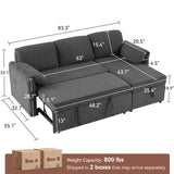 Tbfit Sleeper Sofa Couch with Pullout Bed, 83’’Sofa Bed Couch with Storage Chaise & USB, Egyptian Velvet Convertible Sleeper Sofa, Pull Out Sofa for Living Room, Dark Gray Tbfit