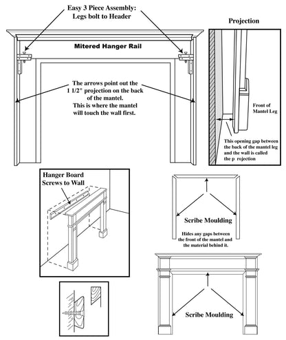 Pearl Mantels 134-48-30 Deauville Fireplace Mantel, 48-Inch, Fruitwood