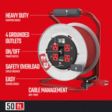 CRAFTSMAN 50 Ft. Contractor Edition Retractable Extension Cord Reel With 4 Outlets & Heavy Duty 12AWG SJTW Cable CRAFTSMAN