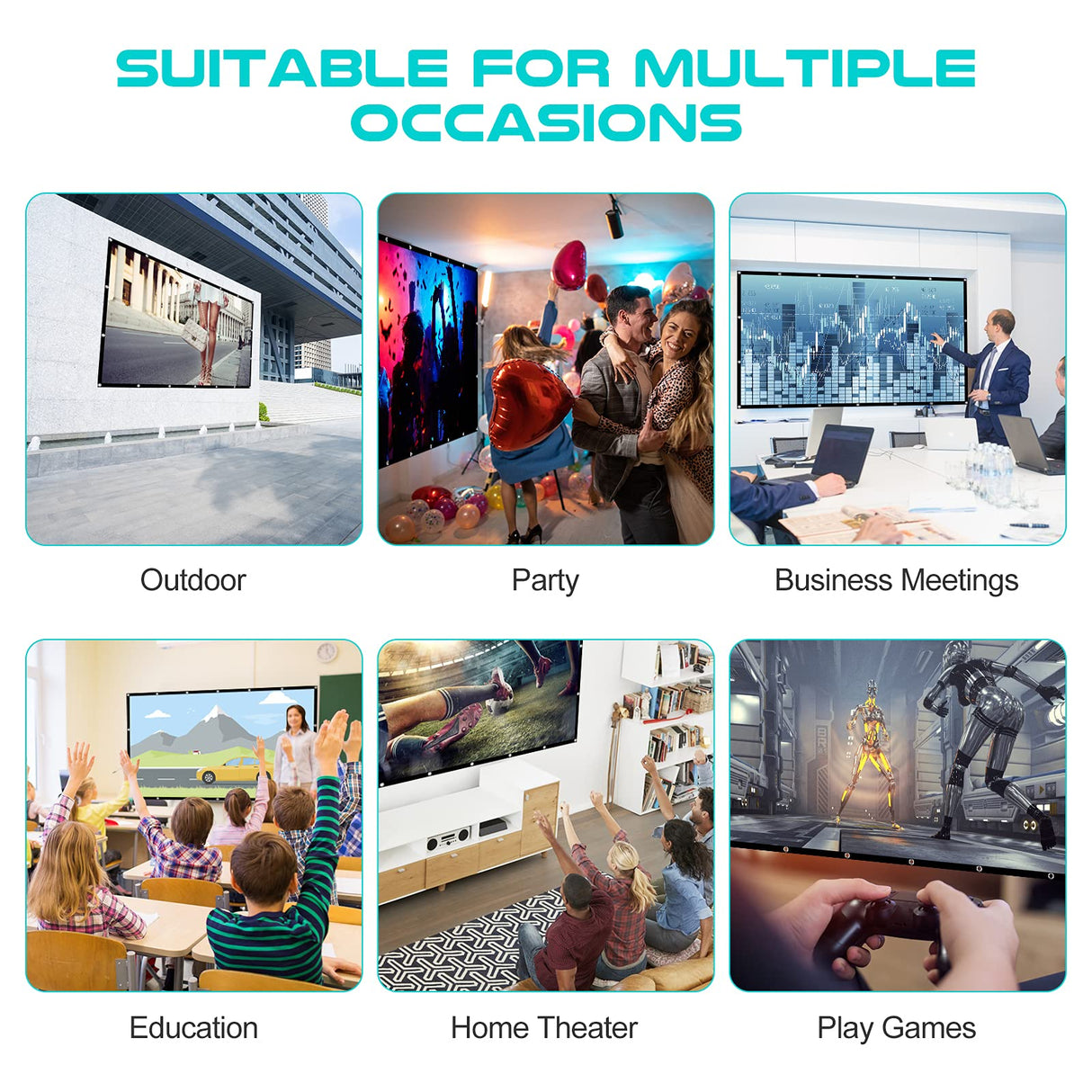 AAJK Outdoor Projection Screen 150 inch, Washable Projector Screen 16:9 Foldable Anti-Crease Portable Projector Movies Screen for Home Theater Outdoor Indoor Support Double Sided Projection… AAJK
