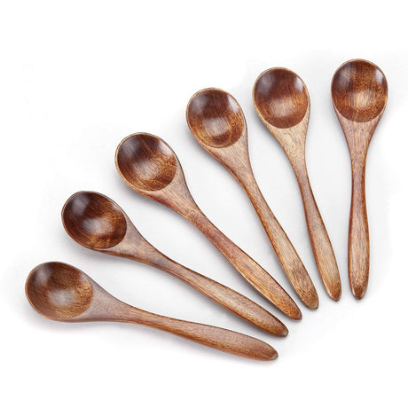 Sevensun Small Wooden Teaspoon, 6pcs Serving Wooden Utensils For Cooking, Condiments, Honey, Spoons For Daily Use sevensun