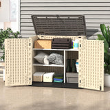 IWDOO 30 Cu.Ft Outdoor Storage Shed, Multi-Purpose Weather-Resistant Utility Shed for Garbage Cans, Lawn Mower, Garden Tools, Waterproof Resin Horizontal Cabinet with Pad-Lockable Doors (Khaki) IWDOO