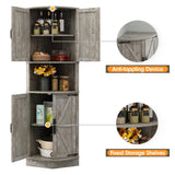 Vabches 64.8" Tall Farmhouse Corner Cabinet with 4 Doors and 5 Storage Shelves, Farmhouse Storage Cabinet with Barn Door Design, Home Space Saver for Living Room, Kitchen, Laundry Room,Grey Vabches