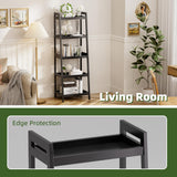 vovala Bookshelf, 5 Tier Ladder Bookcase with Bamboo Frame, Freestanding Tall Narrow Display Plant Shelf for Living Room, Kitchen, Bedroom, Balcony, Black vovala