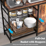 NAIYUFA Kitchen Bakers Rack with Baskets and Door,Industrial Microwave Oven Stand,Utility Storage Shelf,Free Standing Kitchen Utility Cart Storage Shelf Organizer with Hooks NAIYUFA