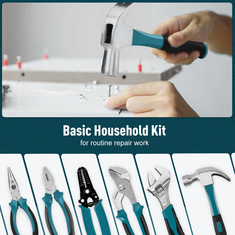 Sundpey Home Tool Kit 281-PCs - Portable Complete Basic Repair General Hand Tool Sets for Men Women - Full Tool Set with Socket Wrench Set & Screwdriver Set & Metric Hex Key & Pliers & Tool Box Case Sundpey