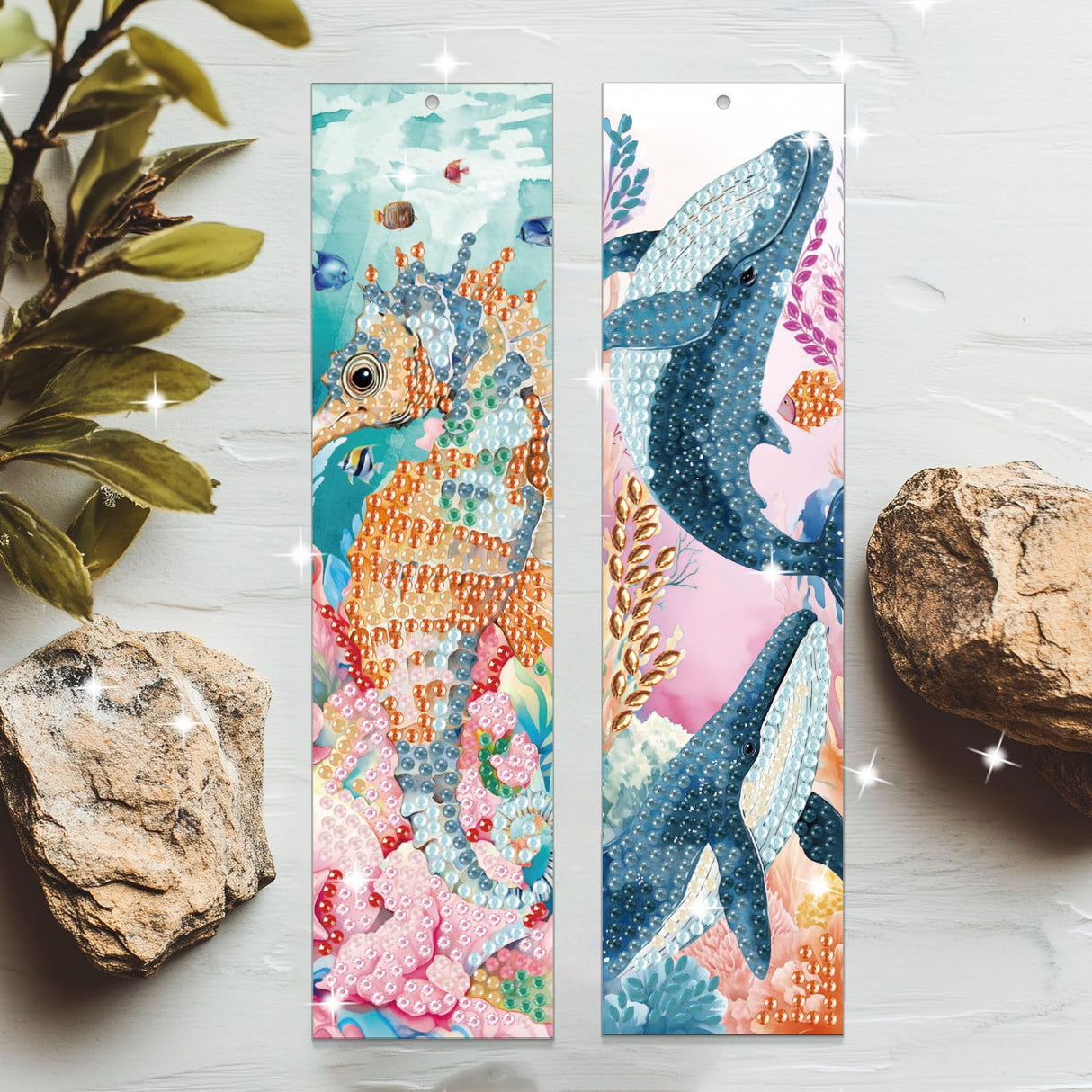 beinkmake 6Pcs Marine Animals 5D Diamond Art Bookmarks Turtle Dolphin Whale Diamond DIY Painting Bookmarks Rhinestones Beaded Acrylic Tassel Bookmark for Adult Beginner Crafts beinkmake