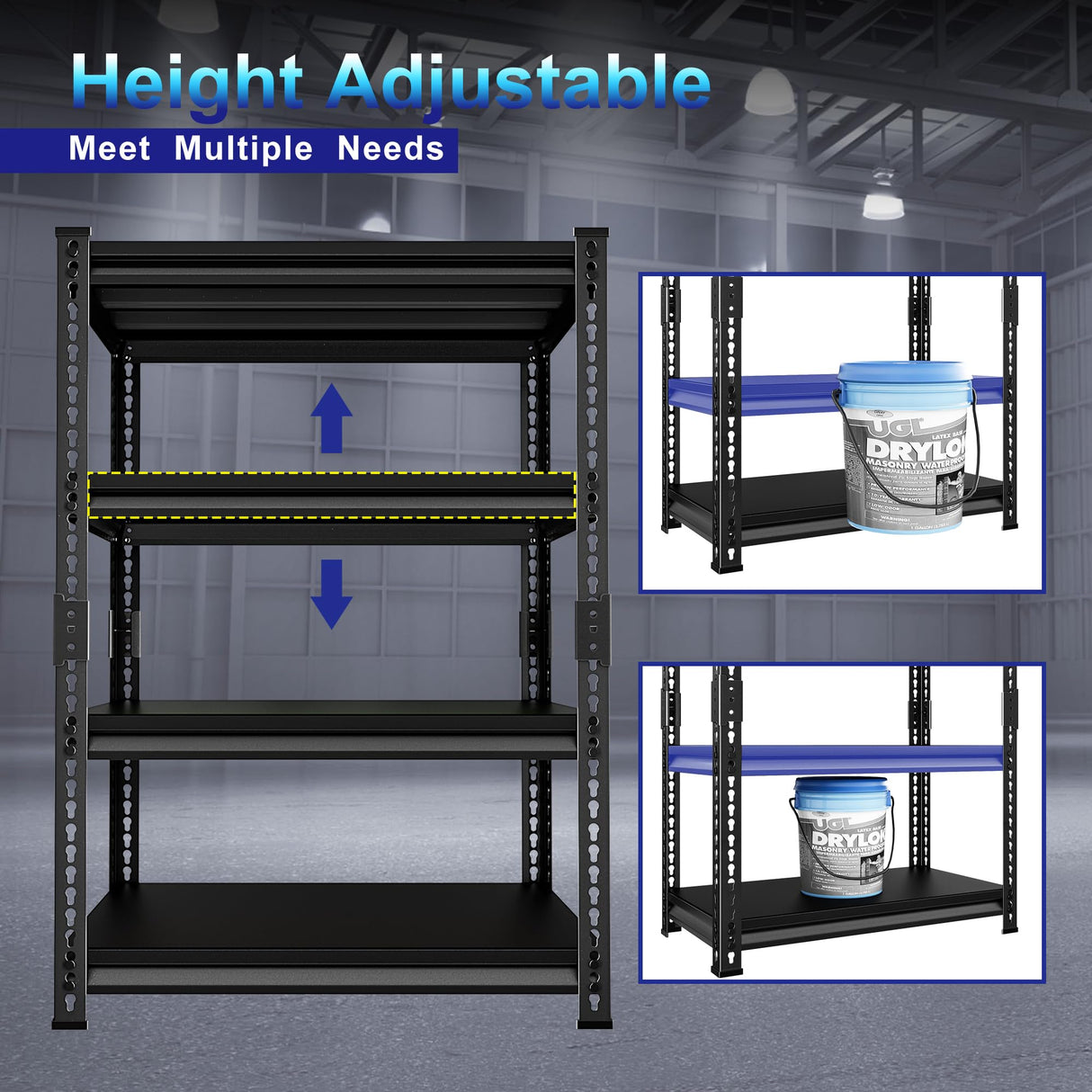 Huhaneon Heavy Duty Garage Shelves - 36''W 1,400Lbs Metal Adjustable Storage Shelving Rack Units for Warehouse Basement 4 Tier Black 35.4" W x 15.7" D x 66" H Huhaneon