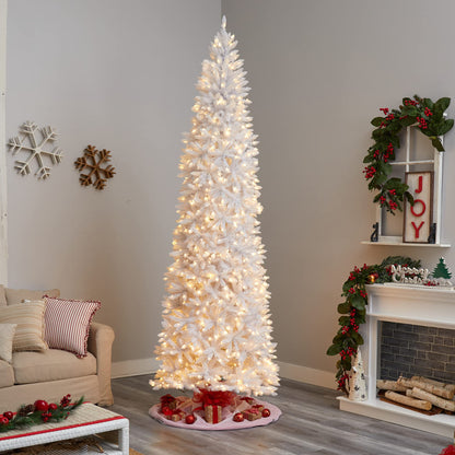 Nearly Natural 10ft. Slim White Artificial Christmas Tree with 800 Warm White LED Lights and 2420 Bendable Branches