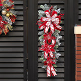 36 Inch Pre-Lit Christmas Teardrop Swag, Soomeir Winter Holiday Swags Wreaths with Red Velvet Glitter Stripe Ribbon, Red Berries for Front Door, Wall Window Fireplace Mailbox Artificial Decor Soomeir
