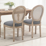 HOMCOM French-Style Upholstered Dining Chair Set, Armless Accent Side Chairs with Rattan Backrest and Linen-Touch Upholstery, Set of 2, Gray HOMCOM