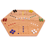 AmishToyBox.com Wahoo Wooden Marble Game Board Set - Large 24" Wide - Solid Oak Wood - Double-Sided - with Large 22mm Marbles and Dice Included AmishToyBox.com