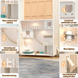 HUATOL Large Cat Cage, Wooden Cat House for Outdoor/Indoor Cats, Multi-Feature Cat Condo with Scratching Posts and Wheels, Enclosed Condo for Indoor Cats Ventilation, White, 50" X 48" X 24" HUATOL