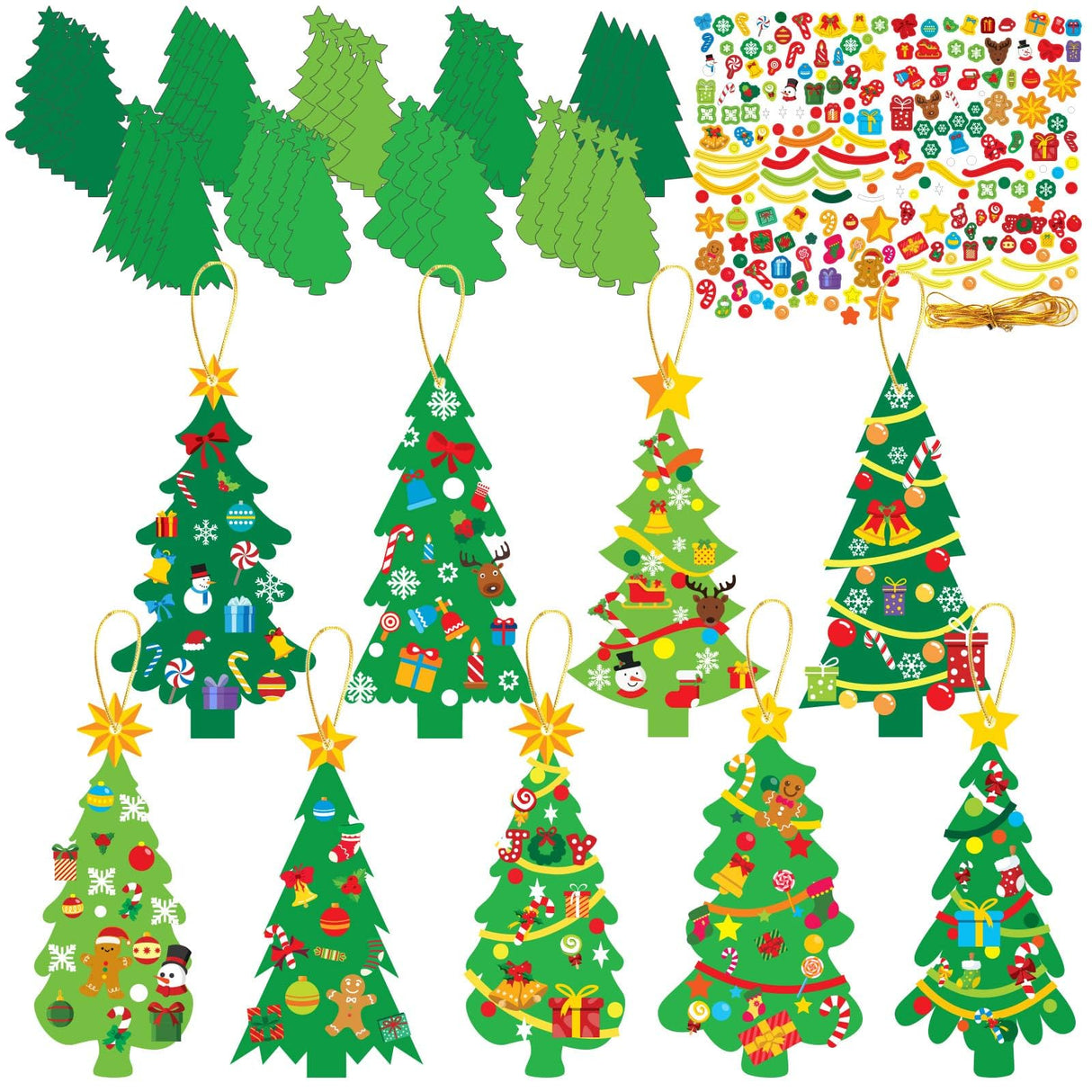 chiazllta 945Pcs DIY Christmas July Tree Craft Kit Kids Holiday Art Making Craft with Stickers, Make Your Own Christmas Bookmark Xmas Party Favor Decoration Home Classroom Game Activities chiazllta