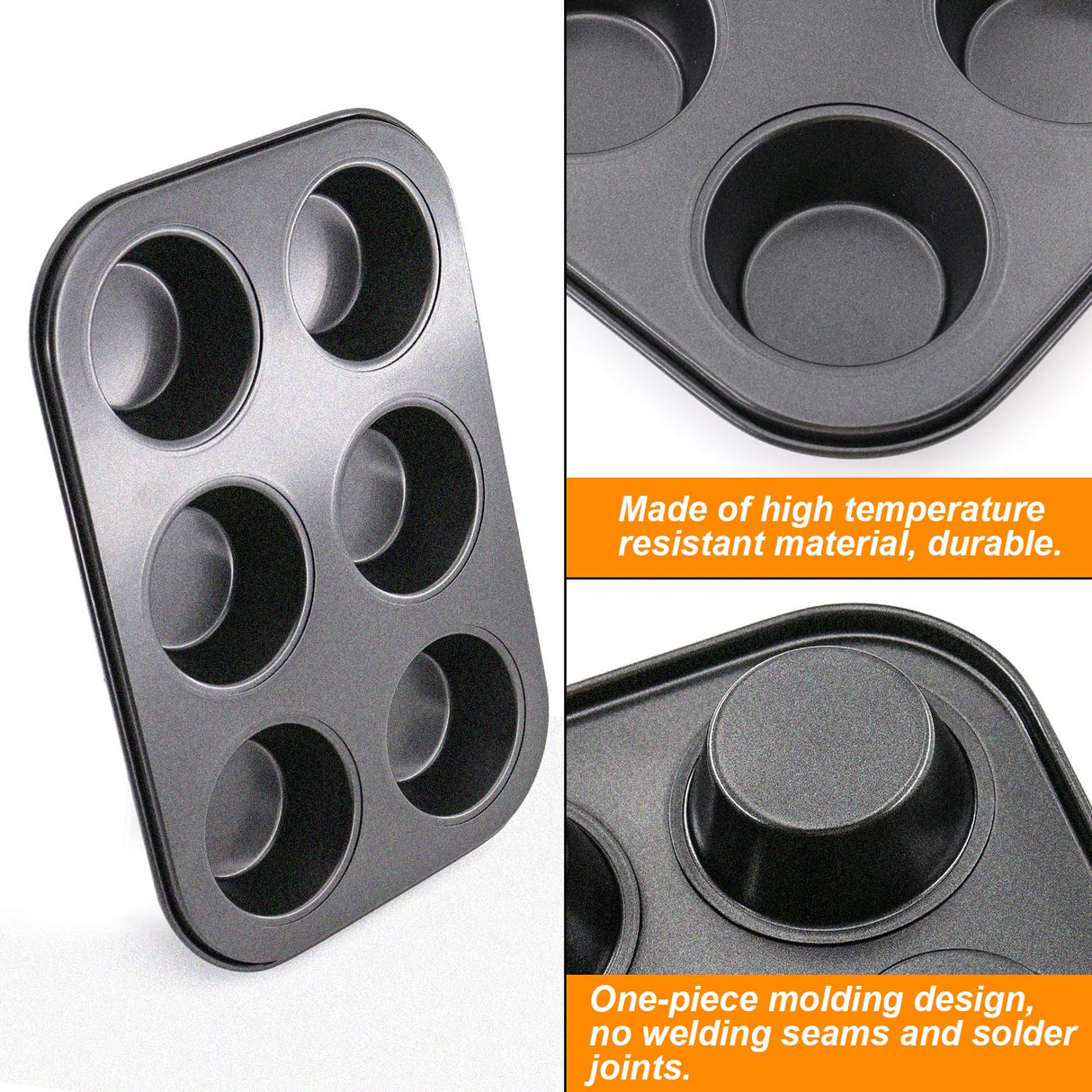DRAONGYE 2 Packs Round Muffin Baking Pan, Premium Steel Muffin Pan for Baking, Cupcake Tin Cheesecake Pans, Bakeware Muffin Top Pan (6 Cups,Black) DRAONGYE