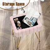 Greenstell Vanity Stool Chair Faux Fur with Storage, 15.7"L x 11.8"W x 19.4"H Soft Ottoman 4 Metal Legs with Anti-Slip Feet, Furry Padded Seat, Modern Multifunctional Chairs for Makeup, Bedroom Pink GREENSTELL