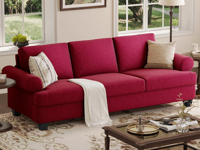 Fadware 91” Sofa Couch, Deep Seat Sofa with Lawson Style Armrests, Modern 3 Seater Sofa with Upholstered Cushion& Backrests, Mid-Century Comfy Couch for Living Room, Apartment, Red