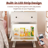 RoyalCraft Nightstand with LED Light Strips, White End Table with 360° Rotating Drawer, Modern Bedside Table with Glass Door Storage, Wood Night Stand Cabinet for Bedroom, Home Office, White RoyalCraft