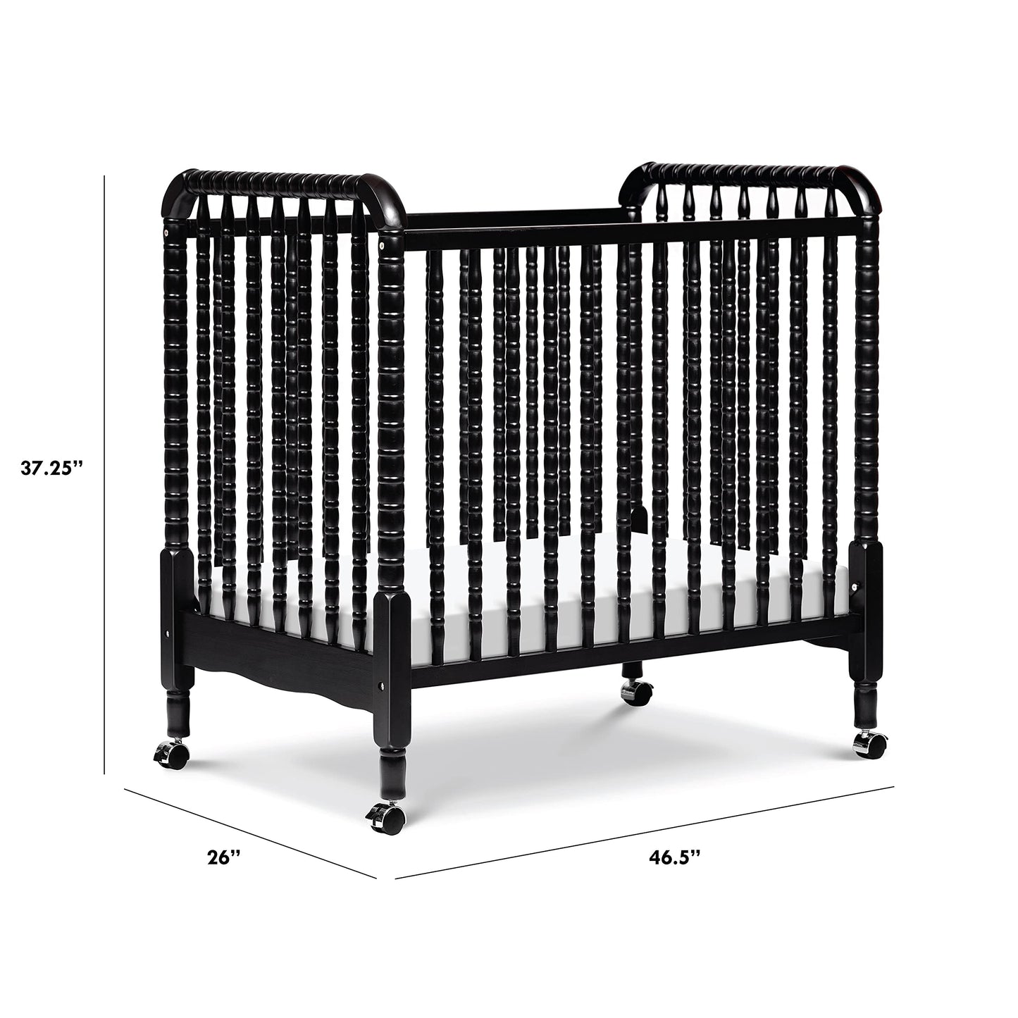 DaVinci Jenny Lind 3-in-1 Convertible Mini Crib in Ebony, Removable Wheels, Greenguard Gold Certified