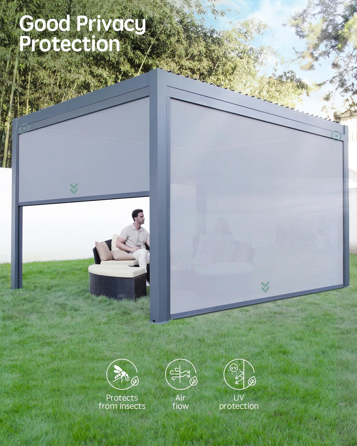 Yoolax Motorized Customized Shade 10Ft for Louvered Pergola, Sun Screen with Remote Control Yoolax