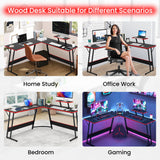 BLKMTY L Shaped Desk PC Gaming Desk Computer Desk with Monitor Stand Large Desktop Studying Executive Table Corner Desk Office Computer Table for Home Office Sturdy Writing Workstation, Pink BLKMTY