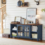 RWYHG Farmhouse TV Stand for 60 Inch TV, Wood Entertainment Center with Glass Door Storage Cabinet & Adjustable Shelves,Television Stands for 65" TVS, TV Console Table for Living Room,Bedroom,Blue RWYHG