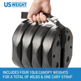 US Weight 40 Pound Canopy Weight Set of 4 and Carry Strap with No-Pinch Design - Easy Installation and Removal to Secure Tents, Canopies, and Umbrellas at Outdoor Events US Weight
