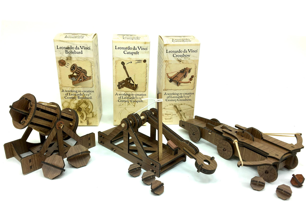 PATHFINDERS Leonardo Da Vinci weapons mini model kits catapult crossbow bombard set of 3 Engineering kits Educational Toys for Kids Science kit for Kids Age 8-10 10-12 stem Projects Wood Building Kits Pathfinders