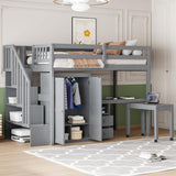 Harper & Bright Designs Twin Size Loft Bed with Stairs and Bookshelf, Wood Twin Storage Bed with Desk & Wardrobe, Space-Saving Multifunctional Furniture for Kids & Teens - Gray Harper & Bright Designs