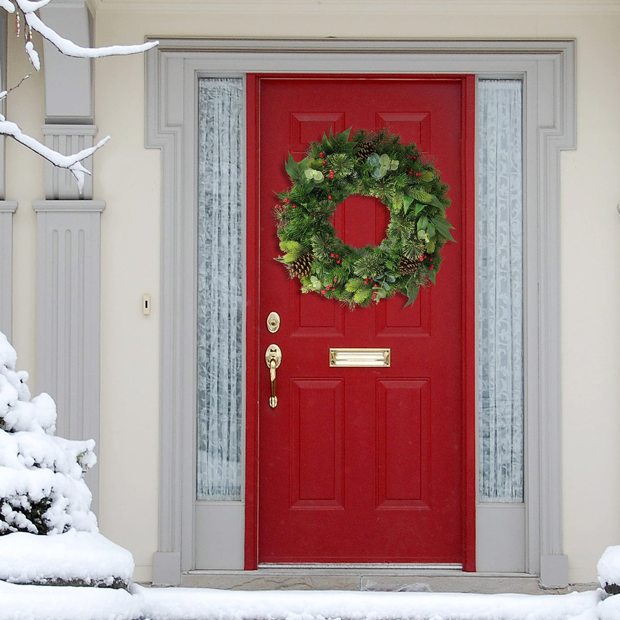 Puleo International 24" Mixed Christmas Wreath with 120 Tips, Round, Green Puleo International
