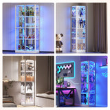 Corner Display Cabinet with Glass Doors, 68" Display Case with LED Lights, 4-TierCurio Cabinets for Collectibles/Toys/Books, Mirrored Storage Cabinet, White Dystler