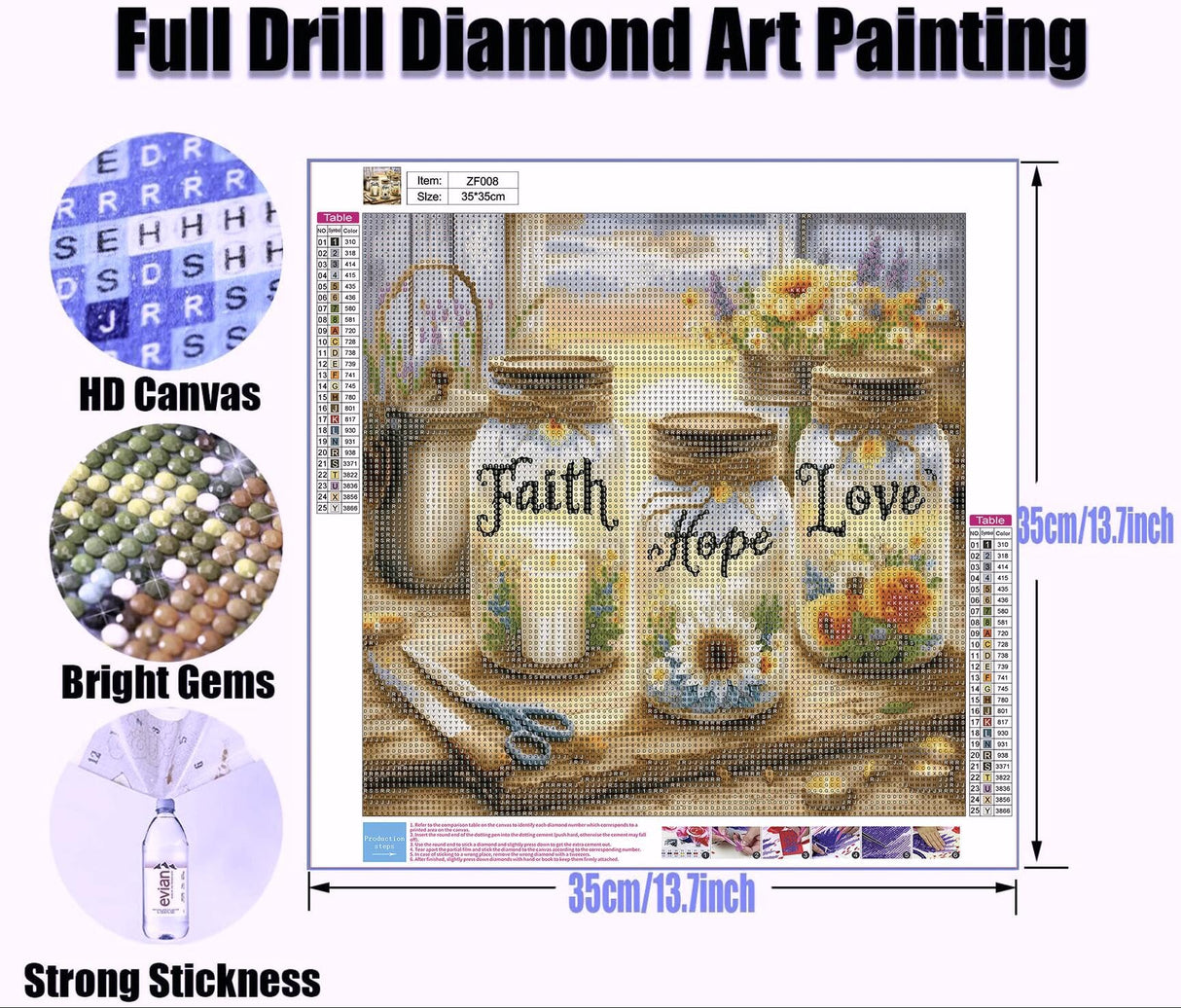 Diamond Art Painting Kits for Adults - Faith Love Hope Full Drill Diamond Dots Paintings for Beginners, Round 5D Paint with Diamonds Pictures Gem Art Painting Kits DIY Adult Crafts Kits 12x16inch Legrace
