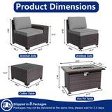 ASJMR Outdoor Patio Furniture Set with Fire Pit Table, 13 Pieces Outdoor Furniture Set Patio Sectional Sofa w/43in Propane Fire Pit, PE Wicker Rattan Patio Conversation Sets - Grey ASJMR